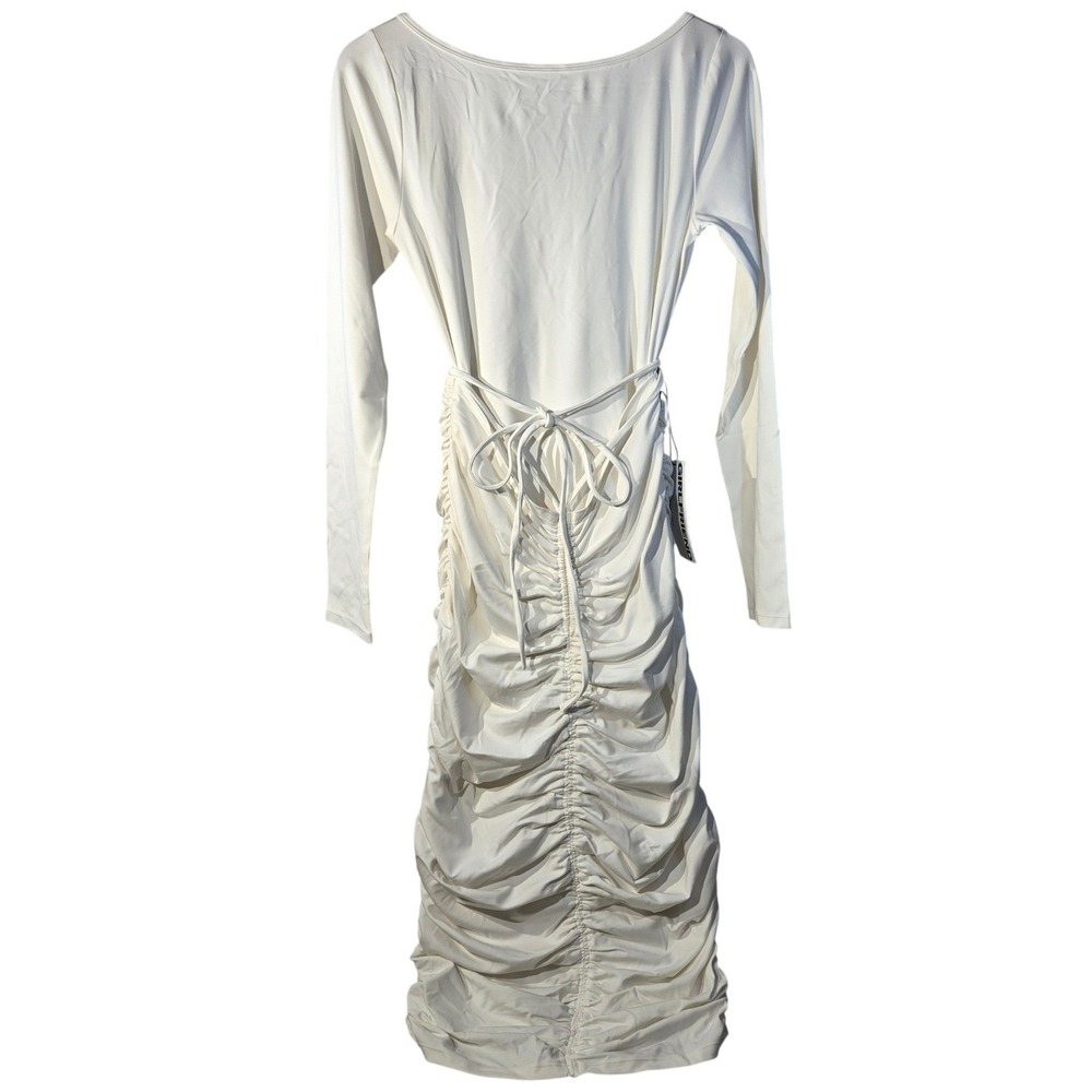 Girlfriend Collective Ivory Andi Ruched Midi Dress Long Sleeve Large 6240-SW-LG
